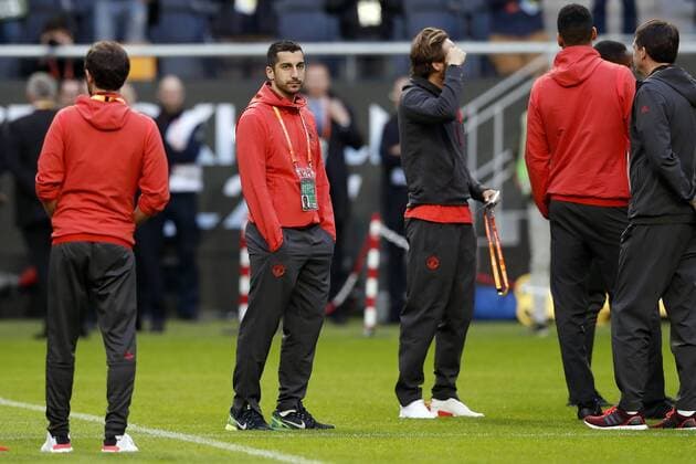(L-R) Henrikh Mkhitaryan of Manchester United ManU Daley Blind of Manchester Unitedduring a training session prior to the UEFA Europa League final match between Ajax Amsterdam and Manchester United at the Friends Arena on May 23, 2017 in Stockholm, Sweden Training session Manchester United UEFA Europa League 2016 2017 xVIxVIxImagesx xMauricexvanxSteenxIVx 7855767