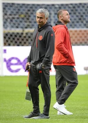 SOCCER - UEFA EL, Ajax vs Manchester SOLNA,SWEDEN,23.MAY.17 - SOCCER - UEFA Europa League, final, Ajax Amsterdam vs Manchester United ManU preview, final training Manchester. Image shows head coach Jose Mourinho and Wayne Rooney (Manchester). GEPAxpictures xAndreasxPranter