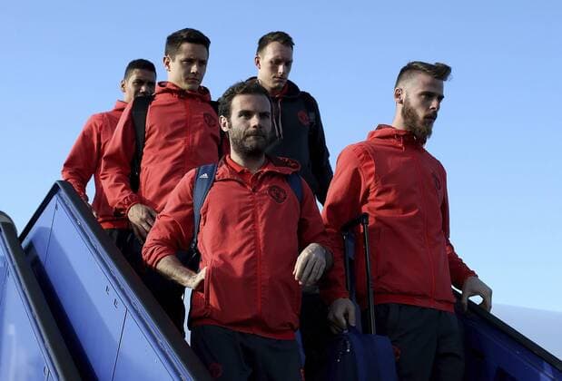 Previews - UEFA Europa League Final 170523 STOCKHOLM, SWEDEN - MAY 23: In this handout image provided by UEFA, Juan Mata, David De Gea, Ander Herrera and Phil Jones of Manchester United ManU arrive ahead of the UEFA Europa League Final between Ajax and Manchester United at Stockholm Arlanda Airport on May 23, 2017 in Stockholm, Sweden. (Photo by Jan Kruger - UEFA) Local Caption Juan Mata; David De Gea; Ander Herrera; Phil JonesI denna handout-bild fran UEFA den 23 maj 2017 i Stockholm.  Copyright: JanxKrugerx-xUEFA BB170523BB336