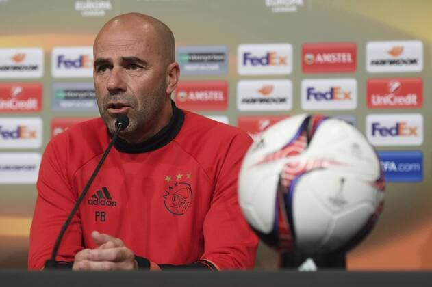 UEFA Europa League Final - Ajax press conference PK Pressekonferenz 170523 Ajax head coach Peter Bosz during a press conference prior to their UEFA Europa League final match against Manchester UnitedI denna handout-bild fran UEFA den 23 maj 2017 i Stockholm.  Copyright: UEFA BB170523BB337