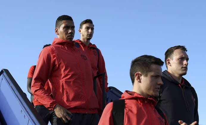 Previews - UEFA Europa League Final 170523 STOCKHOLM, SWEDEN - MAY 23: In this handout image provided by UEFA, Chris Smalling of Manchester United ManU arrives ahead of the UEFA Europa League Final between Ajax and Manchester United at Stockholm Arlanda Airport on May 23, 2017 in Stockholm, Sweden. (Photo by Jan Kruger - UEFA) Local Caption Chris SmallingI denna handout-bild fran UEFA den 23 maj 2017 i Stockholm.  Copyright: JanxKrugerx-xUEFA BB170523BB341