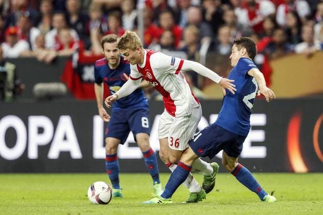 (L-R) Juan Mata of Manchester United ManU Matthijs de Ligt of Ajax, Ander Herrera of Manchester Unitedduring the UEFA Europa League final match between Ajax Amsterdam and Manchester United at the Friends Arena on May 24, 2017 in Stockholm, Sweden Ajax v Manchester United UEFA Europa League 2016 2017 xVIxVIxImagesx xMauricexvanxSteenxIVx 7861721