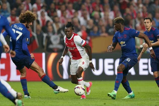 Marouane Fellaini of Manchester United ManU Bertrand Traore of Ajax, Paul Pogba of Manchester Unitedduring the UEFA Europa League final match between Ajax Amsterdam and Manchester United at the Friends Arena on May 24, 2017 in Stockholm, Sweden Ajax v Manchester United UEFA Europa League 2016 2017 xVIxVIxImagesx xMauricexvanxSteenxIVx 7861819