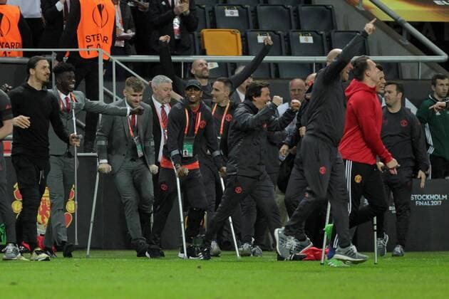 May 24th 2017, Friends Arena, Stockholm, Sweden; UEFA Europa League Cup Final, Manchester United ManU versus Ajax Amsterdam; Team Manchester United celebrate their teams win at the final whistle xLaurentxLairysx  ActionPlus11883347