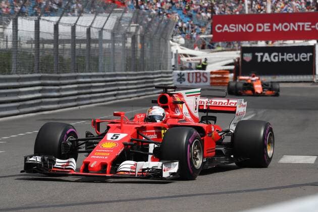 Monaco Grand Prix, Monte Carlo 24 - 28 May 2017 25.05.2017 - Free Practice 1, Sebastian Vettel (GER) Scuderia Ferrari SF70H and Jenson Button (GBR) McLaren MCL32 