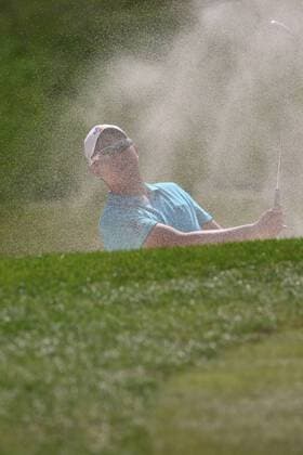 May 25th 2017, Virginia Water, Wentworth, Surrey, England; BMW PGA Golf Herren Championship golf, day 1; Byeong Hun An plays a great shot from the bunker on 14 to set up a short par putt xDavidxKissmanx  ActionPlus11883452