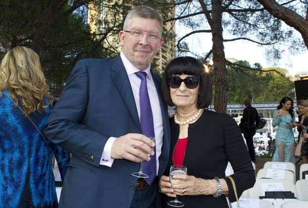 Monaco, Monte Carlo - May 26, 2017: Amber Lounge Fashion Show Monaco with Ross Brawn and wife Jean Amber Lounge Fashion Show Monaco 2017