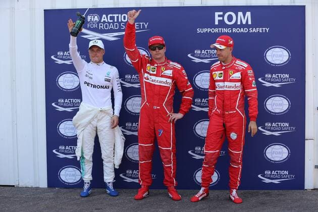 die ersten drei von links Valtteri Bottas (Mercedes AMG Petronas Formula One Team), Kimi Raikkoenen (Scuderia Ferrari), Sebastian Vettel (Scuderia Ferrari), Grosser Preis von Monaco 2017, Motorsport, Formel 1, Qualifikation, 27.05.2017, Monte Carlo Copyright: xAndre Eibner-Pressefotox EP_JAE