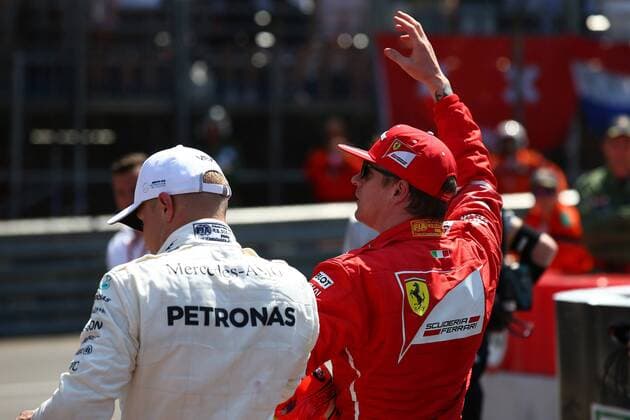 Monaco Grand Prix, Monte Carlo 24 - 28 May 2017 27.05.2017 - Qualifying, 3rd place Valtteri Bottas (FIN) Mercedes AMG F1 W08 and Kimi Raikkonen (FIN) Scuderia Ferrari SF70H pole position 