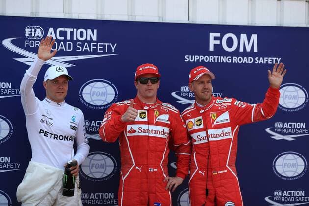 Bilder des Tages - SPORT May 27th 2017, Monaco; F1 Grand Prix of Monaco Friday qualifying sessions day; Kimi Raikkonen - Scuderia Ferrari SF70H takes pole ahead of team mate Sebastian Vettel and Valtteri Bottas - Mercedes AMG Petronas F1 W08 EQ Energy+ on pole podium xLeannexBoonx  ActionPlus11883966
