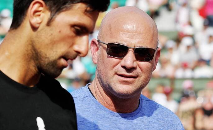 TENNIS - ATP Tennis Herren French Open 2017 PARIS,FRANCE,27.MAY.17 - TENNIS - ATP World Tour, Roland Garros, French Open, Grand Slam, training. Image shows Novak Djokovic (SRB) and coach Andre Agassi. GEPAxpictures xMatthiasxHauer