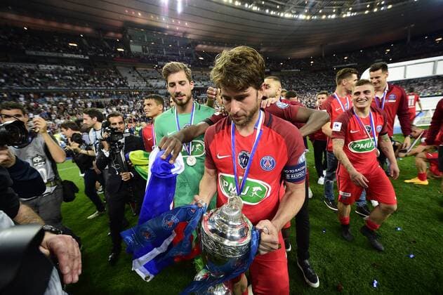 Fußball, Paris St. Germain ist Coupe de France Sieger joie des joueurs du PSG TRAPP Kevin (PSG) MAXWELL (PSG) FOOTBALL : Angers vs PSG - Finale 100e coupe de France - 27 05 2017 JBAutissier Panoramic 
