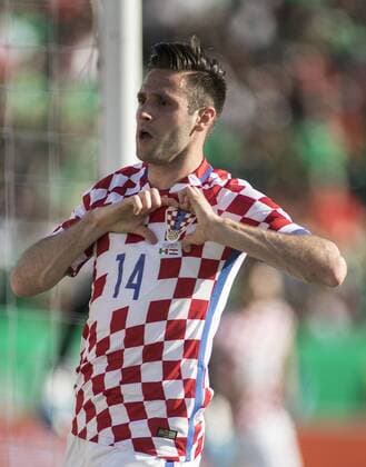 May 27, 2017 - Los Angeles, California, U.S - Capitan Duje Cop 14 of Croatia celebrates his goal during their friendly game with Mexico on Saturday May 27, 2017 at Los Angeles Coliseum in Los Angeles, California. Mexico vs. Croatia. Mexico vs. Croatia - ZUMAp124 20170527_zaa_p124_002 Copyright: xJavierxRojasx