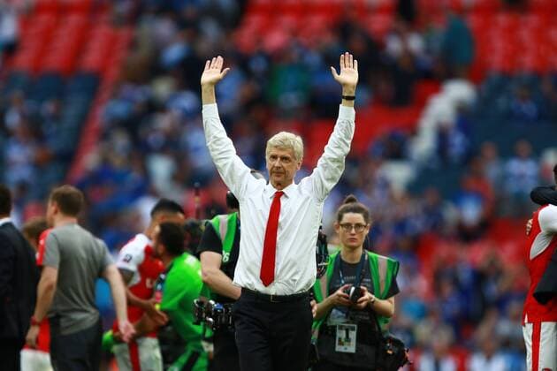 Arsene Wenger (Arsenal manager) celebrates after winning the Emirates FA Cup Final between Arsenal and Chelsea at Wembley Stadium, London, on May 27, 2017. 