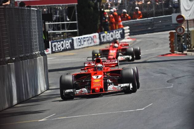 Kimi Raikkoenen (Scuderia Ferrari) fuehrt vor Sebastian Vettel (Scuderia Ferrari), Grosser Preis von Monaco 2017, Motorsport, Formel 1, Rennen, 28.05.2017, Monte Carlo Copyright: xAndre Eibner-Pressefotox EP_JAE