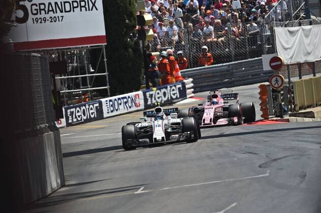 Lance Stroll (Williams Martini Racing) vor Sergio Perez (Sahara Force India F1 Team), Grosser Preis von Monaco 2017, Motorsport, Formel 1, Rennen, 28.05.2017, Monte Carlo Copyright: xAndre Eibner-Pressefotox EP_JAE