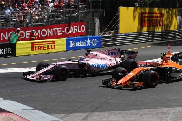 Monaco Grand Prix, Monte Carlo 24 - 28 May 2017 28.05.2017 - Race, Crash, Stoffel Vandoorne (BEL) McLaren MCL32 and Sergio Perez (MEX) Sahara Force India F1 VJM010 