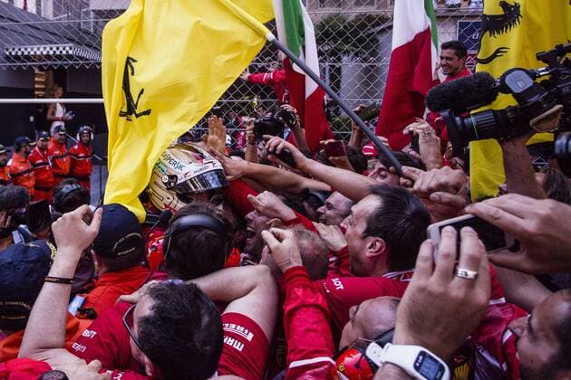 May 28, 2017 - Monte-Carlo, Monaco - 05 VETTEL Sebastian from Germany of Ferrari SF70-H team scuderia Ferrari celebrating his victory with the Ferrari team during the Monaco Grand Prix of the FIA Formula 1 championship, at Monaco on 28th of 2017. F1 Grand Prix of Monaco  - ZUMAn230 20170528_zaa_n230_134 Copyright: xXavierxBonillax