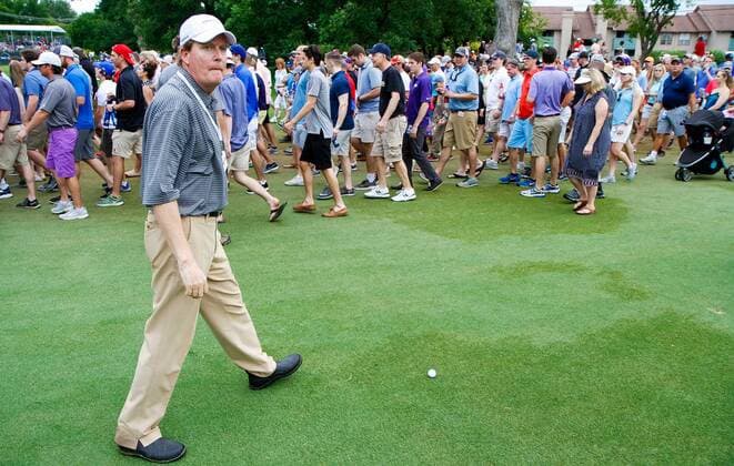 May 28, 2017 - Fort Worth, TX, USA - A Colonial official protects the ball of Jon Rahm after his 364-yard drive almost landed in the crosswalk on the 14th hole during the final round of the Dean & DeLuca Invitational golf tournament on Sunday, May 28, 2017 at Colonial Country Club in Fort Worth, Texas. Dean & DeLuca Invitational golf tournament - Round 4 - ZUMAm67_ 20170528_zaf_m67_051 Copyright: xRayxCarlinx