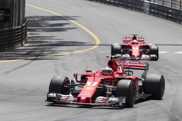 Carrera del GP de F1 de Mónaco en el circuito de Monte Carlo. En la imagen, Kimi Raikkonen y Sebastian Vettel. Race of Monaco F1 GP at Monte Carlo circuit. In this picture, Kimi Raikkonen and Sebastian Vettel. xLarreinax(RVxRACINGxPRESS)x 
