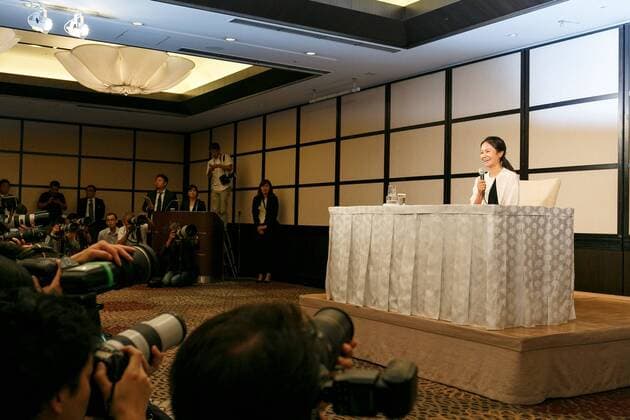 Japanese golfer Ai Miyazato, a nine-time winner on the U.S. LPGA Golf Damen Tour, speaks during a news conference in May 29, 2017, Tokyo, Japan. Former World No. 1, Miyazato, announced that she intends to retire at the end of the 2017 LPGA Tour season. Noxthirdxpartyxsales  (78828162st)