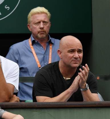 Boris Becker ,Deutschland alter Coach von Djokovic hinter Andre Agassi ,Usa neuer Coach von Novak Djokovic