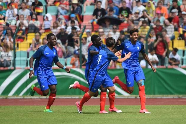 Fussball, Junioren, Saison 2016 17, Schüler-Länderspiel in Berlin, Deutschland - Frankreich, Jubel nach dem Tor zum 0:1 durch Willem Geubbels (Nr. 9, Frankreich U16), 30.05.17, Copyright: xMichaelxHundtx xMatthiasxKochx