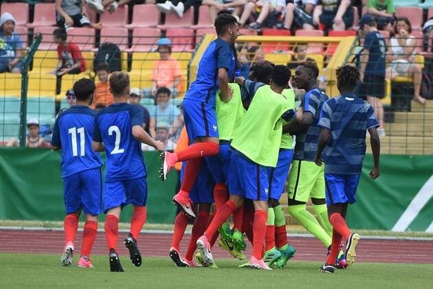 Fussball, Junioren, Saison 2016 17, Schüler-Länderspiel in Berlin, Deutschland - Frankreich, Jubel nach dem Tor zum 0:2 durch William Saliba (Nr. 4, Frankreich U16), 30.05.17, Copyright: xMichaelxHundtx xMatthiasxKochx