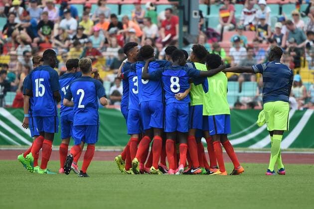 Fussball, Junioren, Saison 2016 17, Schüler-Länderspiel in Berlin, Deutschland - Frankreich, Jubel nach dem Tor zum 0:3 durch Willem Geubbels (Nr. 9, Frankreich U16), 30.05.17, Copyright: xMichaelxHundtx xMatthiasxKochx