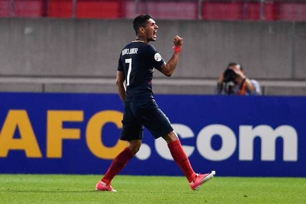 Brazilian football player Pedro Junior of Japan s Kashima Antlers celebrates after scoring a goal against China s Guangzhou Evergrande in their second Round of 16 match during the 2017 AFC Champions League in Kashima, Japan, 30 May 2017. Kashima Antlers competes against Guangzhou Evergrande in second Round of 16 match at AFC Champions League  20170530_60757