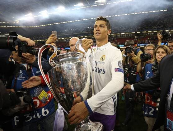 Cristiano Ronaldo of Real Madrid with the Champions League trophy during the Champions League Final match at the Millennium Stadium, Cardiff. Picture date: June 3rd, 2017.Picture credit should read: David Klein Sportimage EDITORIAL USE ONLY. No use with unauthorised audio, video, data, fixture lists, club league logos or live services. Online in-match use limited to 120 images, no video emulation. No use in betting, games or single club league player publications.