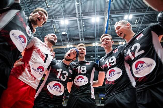 Anton Menner (6 AUT), Philipp Kroiss (1 AUT), Maximilian Thaller (13 AUT), Paul Buchegger (18 AUT), Fabian Michael Schmiedbauer (19 AUT) and Alexander Berger (12 AUT) cheering after their first historical win Frankfurt Main Copyright: xWuechner Eibner-Pressefotox EP_NWR