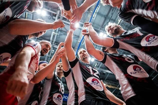 Philipp Kroiss (1 AUT), Maximilian Thaller (13 AUT), Paul Buchegger (18 AUT), Alexander Berger (12 AUT), Alexander Tusch (8 AUT) and Lorenz Koraimann (7 AUT) cheering after their first historical win Frankfurt Main Copyright: xWuechner Eibner-Pressefotox EP_NWR