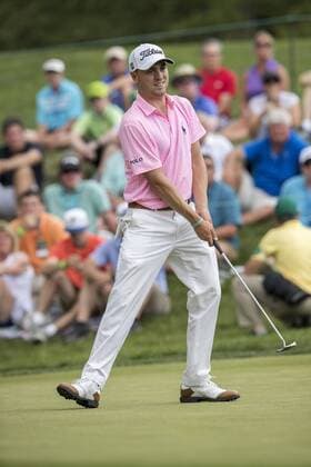 DUBLIN, OH - JUNE 04: PGA Golf Herren golfer Justin Thomas reacts to his missed putt on the 9th hole during the Memorial Tournament - Final Round on June 4, 2017 at Muirfield Village Golf Club in Dublin, Ohio (Photo by Khris Hale Icon Sportswire) GOLF: JUN 04 PGA - the Memorial Tournament - Final Round Icon170604098 EDITORIAL USE ONLY