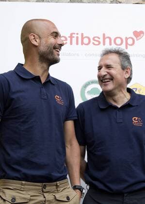 Manchester City s head coach Pep Guardiola (L) and former soccer player Txiki Begiristain pose prior taking part in the Johan Cruyff Memorial charity golf tournament at the Montanya golf club in the muncipality of El Brull, province of Barcelona, Spain, 05 June 2017. The funds raised in the tournament will go to the Johan Cruyff Foundation. Johan Cruyff Memorial charity golf tournament !ACHTUNG: NUR REDAKTIONELLE NUTZUNG!  Copyright: xMartaxPérezx GRA186 20170605-636322705904539687