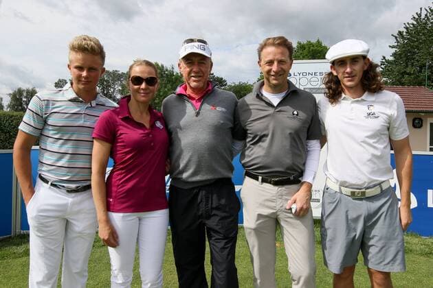 GOLF - PGA Golf Herren Lyoness Open 2017 ATZENBRUGG,AUSTRIA,07.JUN.17 - GOLF - PGA European Tour, Lyoness Open, Diamond Country Club, ProAm. Image shows Pascal Styblo, Susanne Jimenez Miguel Angel Jimenez (ESP) and Stephane Gilet. GEPAxpictures xMaticxKlansek