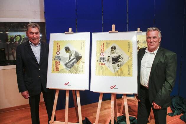 Eddy Merckx - Lucien Van Impe CYCLISME : Eddy Merckx en Lucien Van Impe devoilent leur propre timbre poste - Antwerp - 07 06 2017 PhotoNews Panoramic 