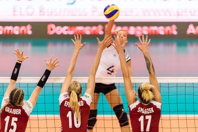 Bilder des Tages - SPORT Volleyball: Montreux Volley Masters 2017, 09.06.2017 Maren Brinker C ( 4, Germany) attacks in the match Germany versus Poland at the Volleyball: Montreux Volley Masters 2017 on June, 09, 2017 in Montreux, Schweiz xUSx