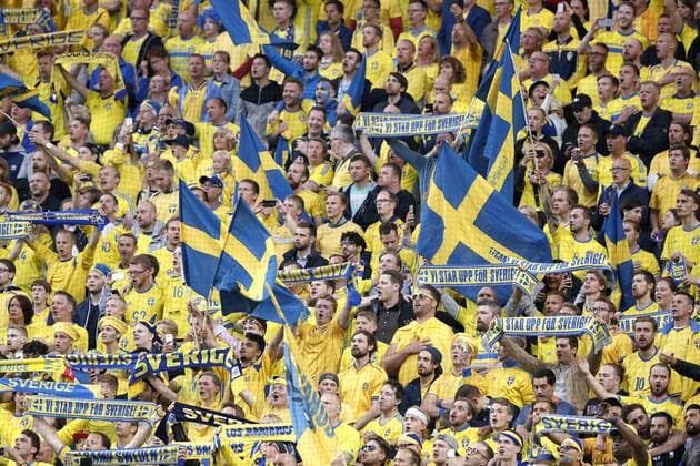 Fußball, WM Quali, Schweden - Frankreich 170609 Svenska supportrar pa läktaren under fotbollsmatchen i VM-kvalet mellan Sverige och Frankrike den 9 juni 2017 i Stockholm.  Copyright: ANDREASxLxERIKSSON BB170609AE017
