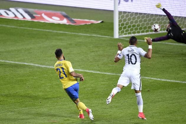 Fußball, WM Quali, Schweden - Frankreich Bilder des Tages - SPORT 170609 Sveriges Jimmy Durmaz gör 1-1 under fotbollsmatchen i VM-kvalet mellan Sverige och Frankrike den 9 juni 2017 i Stockholm.  Copyright: NIKLASxLARSSON BB170609NL020