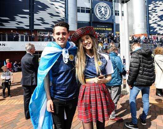 Scotland s fans enjoy the atmosphere during the FIFA World Cup WM Weltmeisterschaft Fussball Qualifying match at Hampden Park Stadium, Glasgow Picture date 10th June 2017. Picture credit should read: David Klein Sportimage EDITORIAL USE ONLY. No use with unauthorised audio, video, data, fixture lists, club league logos or live services. Online in-match use limited to 120 images, no video emulation. No use in betting, games or single club league player publications.