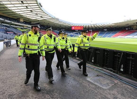 Police check Hampden Park before kick-off during the FIFA World Cup WM Weltmeisterschaft Fussball Qualifying match at Hampden Park Stadium, Glasgow Picture date 10th June 2017. Picture credit should read: David Klein Sportimage EDITORIAL USE ONLY. No use with unauthorised audio, video, data, fixture lists, club league logos or live services. Online in-match use limited to 120 images, no video emulation. No use in betting, games or single club league player publications.