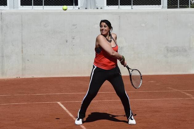 Lindsey Vonn jouant au tennis avec Marion Bartoli TENNIS : Roland Garros 2017 - Internationaux de France - 10 06 2017 JBAutissier Panoramic 