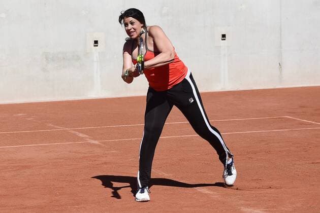 Lindsey Vonn jouant au tennis avec Marion Bartoli TENNIS : Roland Garros 2017 - Internationaux de France - 10 06 2017 JBAutissier Panoramic 