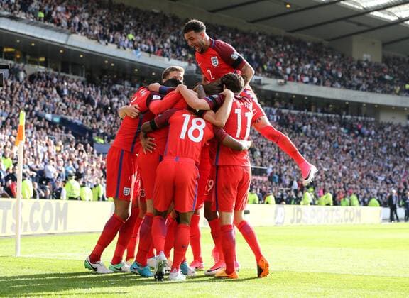 England s Kyle Walker celebrates his sides second goal during the FIFA World Cup WM Weltmeisterschaft Fussball Qualifying match at Hampden Park Stadium, Glasgow Picture date 10th June 2017. Picture credit should read: David Klein Sportimage EDITORIAL USE ONLY. No use with unauthorised audio, video, data, fixture lists, club league logos or live services. Online in-match use limited to 120 images, no video emulation. No use in betting, games or single club league player publications.