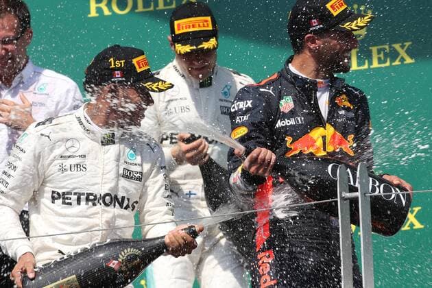 Canadian Grand Prix, Montreal 8 - 11 June 2017 11.06.2017, Podium, winner Lewis Hamilton (GBR) Mercedes AMG F1 W08 , 2nd Valtteri Bottas (FIN) Mercedes AMG F1 W08, 3rd Daniel Ricciardo (AUS) Red Bull Racing RB13 
