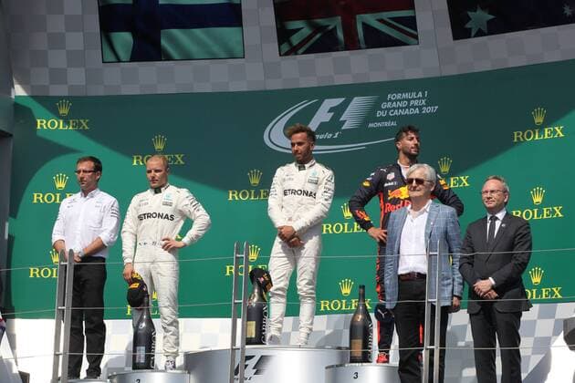 Canadian Grand Prix, Montreal 8 - 11 June 2017 11.06.2017, Podium, winner Lewis Hamilton (GBR) Mercedes AMG F1 W08 , 2nd Valtteri Bottas (FIN) Mercedes AMG F1 W08, 3rd Daniel Ricciardo (AUS) Red Bull Racing RB13 