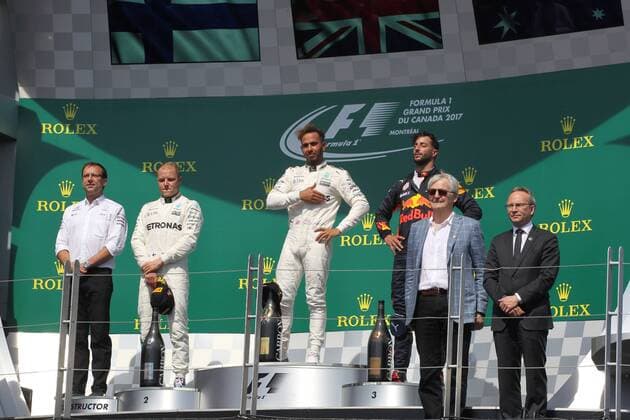 Canadian Grand Prix, Montreal 8 - 11 June 2017 11.06.2017, Podium, winner Lewis Hamilton (GBR) Mercedes AMG F1 W08 , 2nd Valtteri Bottas (FIN) Mercedes AMG F1 W08, 3rd Daniel Ricciardo (AUS) Red Bull Racing RB13 