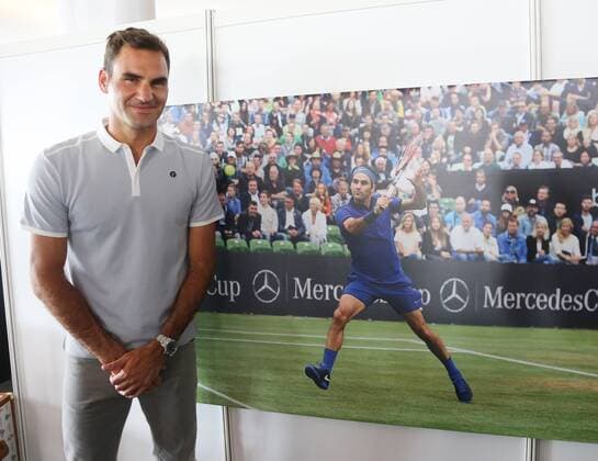 Tennis MercedesCup 2017 Stuttgart 12.06.2017 Deutschland Tennis MercedesCup beim TC Weissenhof Stuttgart Foto Herbert Rudel Roger Federer (SUI) Fotoausstellung mit Motiven von Ihm, Foto vom Turnier im Jahr 2016.