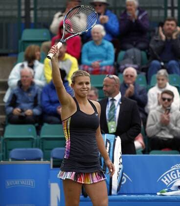 June 12th 2017, Nottingham, England; WTA Tennis Damen Aegon Nottingham Open Tennis Tournament day 3; Qualifier Jana Fett of Croatia thanks the crowd after beating 7th seed Mona Barthel of Germany 6-3 5-7 7-5; Fett saved 3 match points before winning xLeexParkerx  ActionPlus11889873